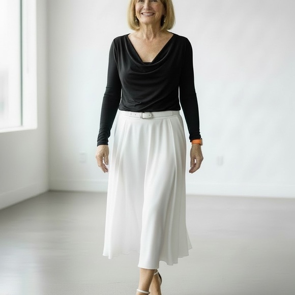 Les Copains Black draped cowl neck top made in Italy stretch long sleeve minimal - Picture 3 of 6